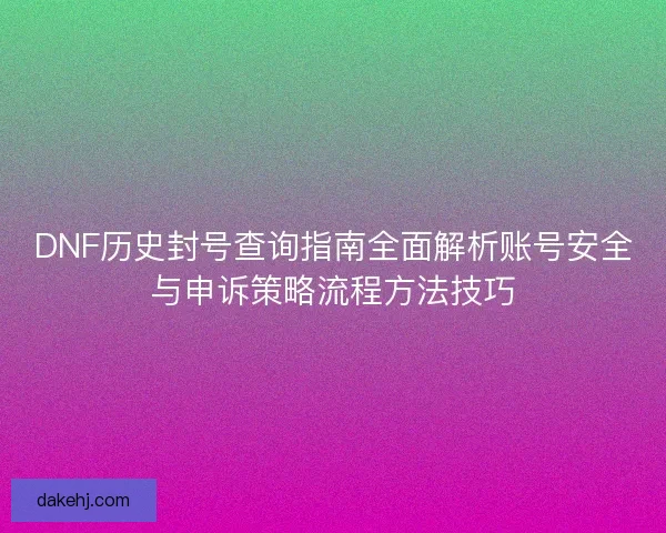 DNF历史封号查询指南全面解析账号安全与申诉策略流程方法技巧